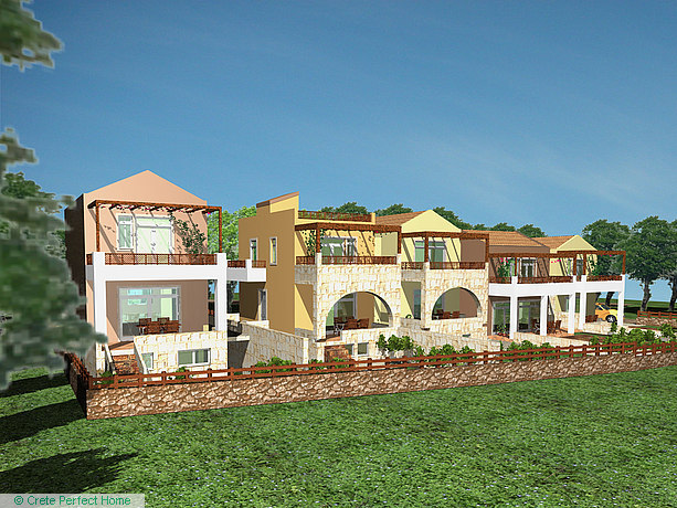 5 part-constructed 2-bed houses with shared pool, sea views